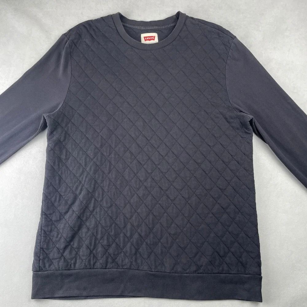 Levi Strauss & Co Sweatshirt Mens‎ L Black Quilted Casual Crewneck Long Sleeve
